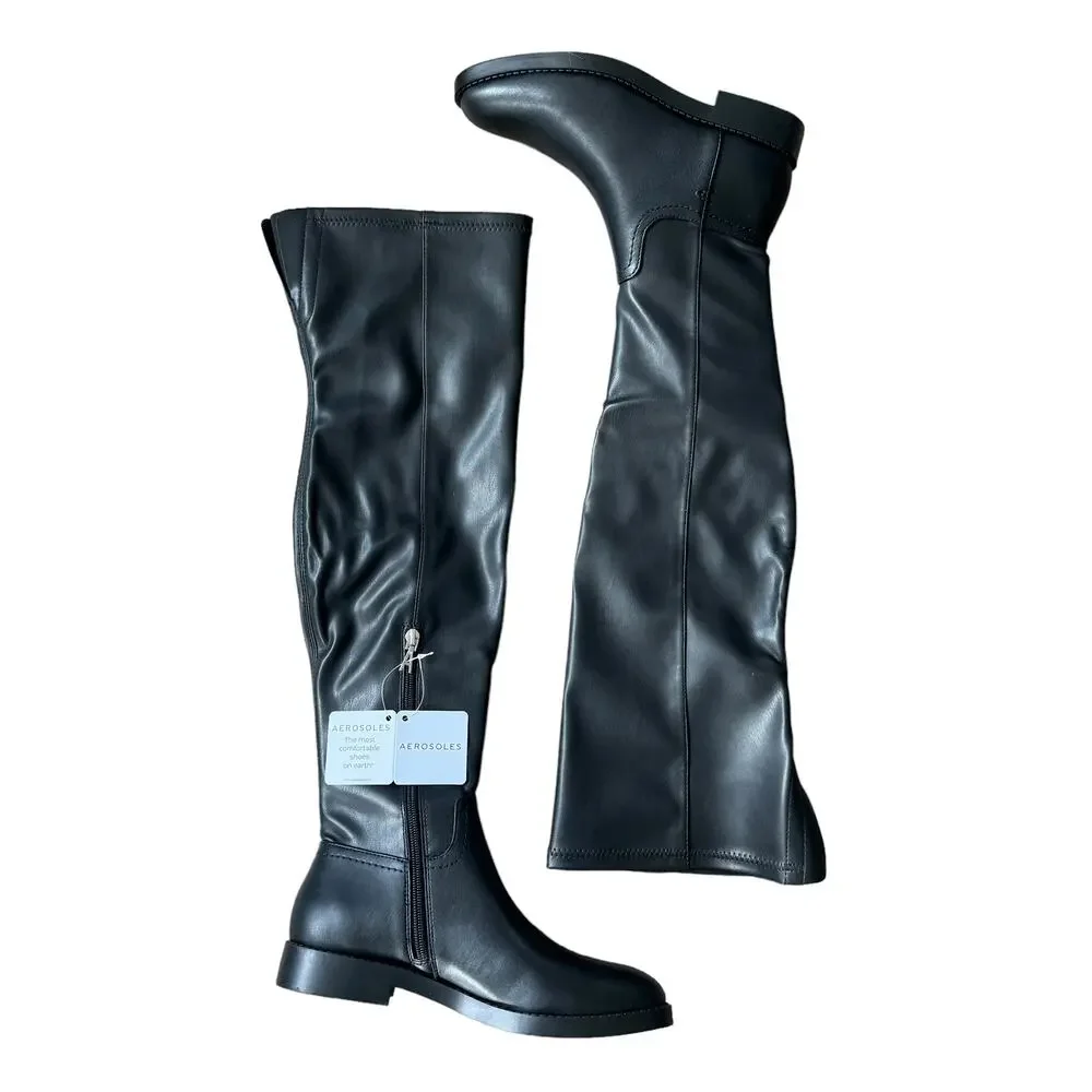 NEW Aerosoles Over the Knee Boots Black Vegan Leather